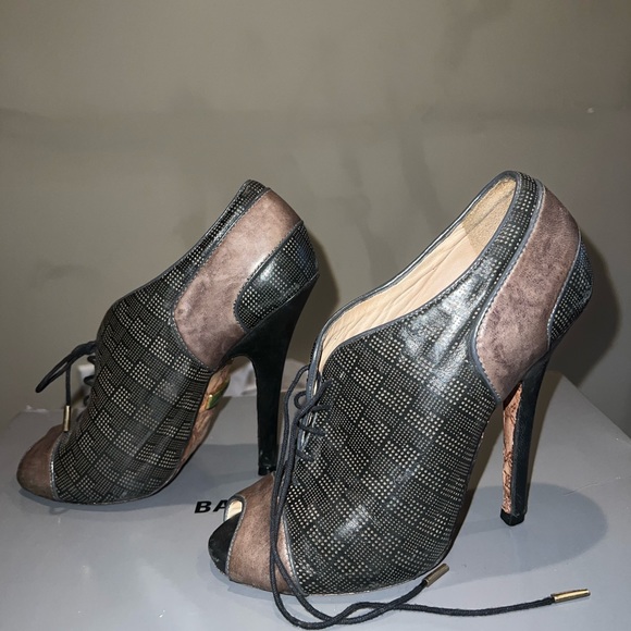 L.a.m.b. Lamb Gwen Stefani Oxford peep toe lace tongueless leather heels booties - Picture 4 of 10